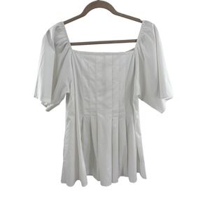 Soft Surroundings White Square Neck Smocked Bodice Pleated Midi Dress XL